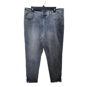 Soft Surroundings Jeans Women 18T Blue Lace Hem Crochet Ankle Straight Leg Denim